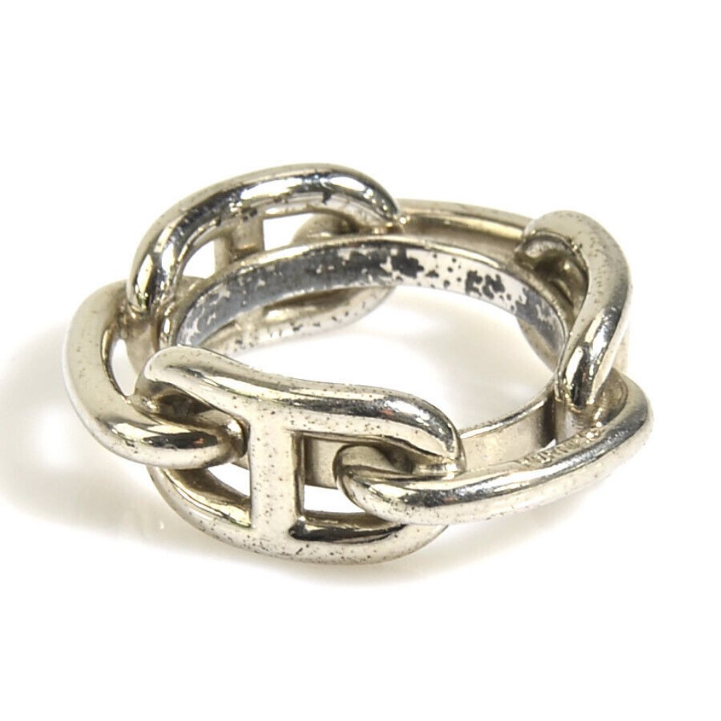 Auth Hermes Chaine D'ancre Scarf Ring Charm Silver Metal